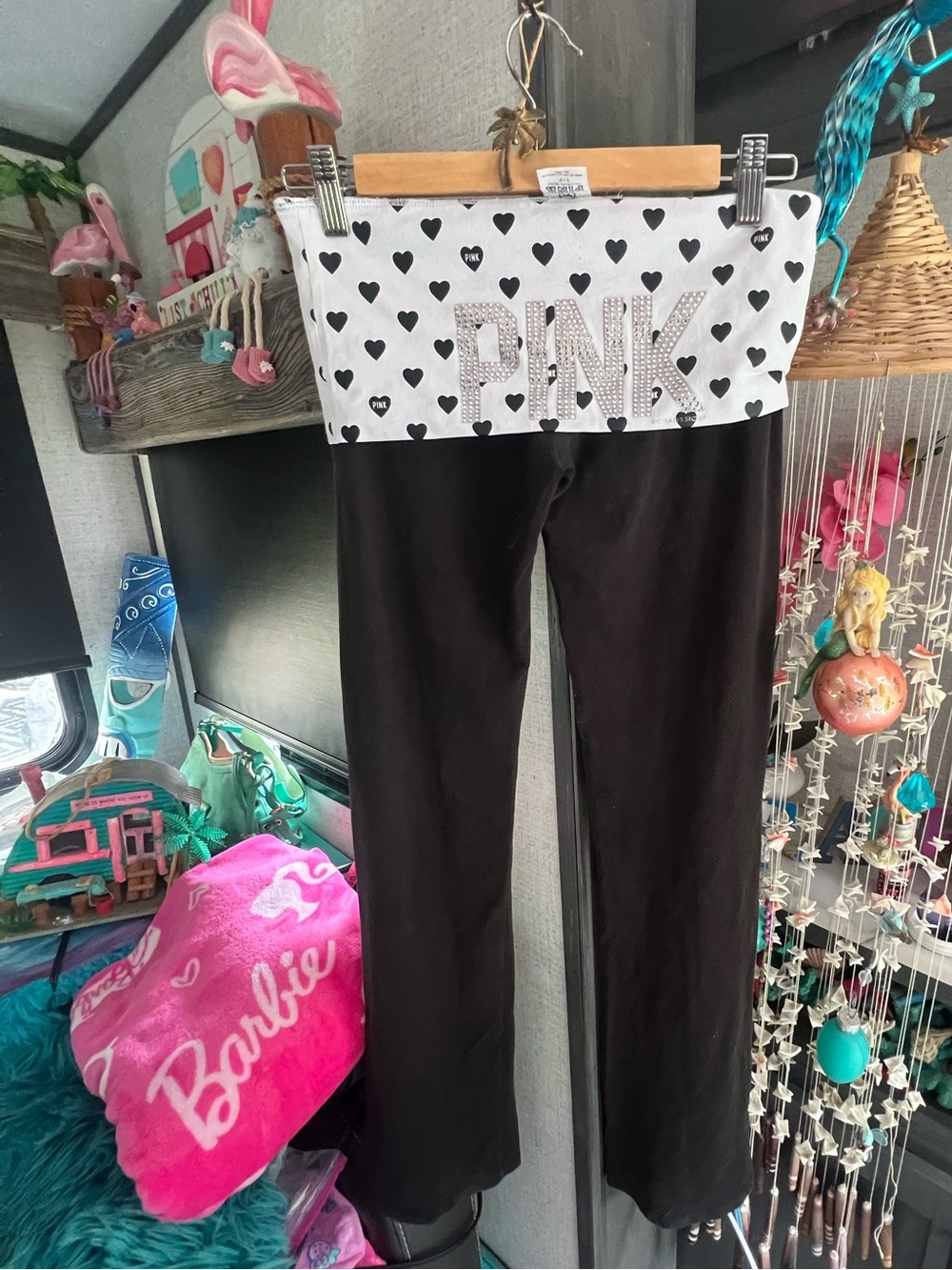 VS Pink Fold Over Flare Leggings